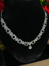 Silver Finish AD Necklace Set with Earrings | AD Wedding Necklace