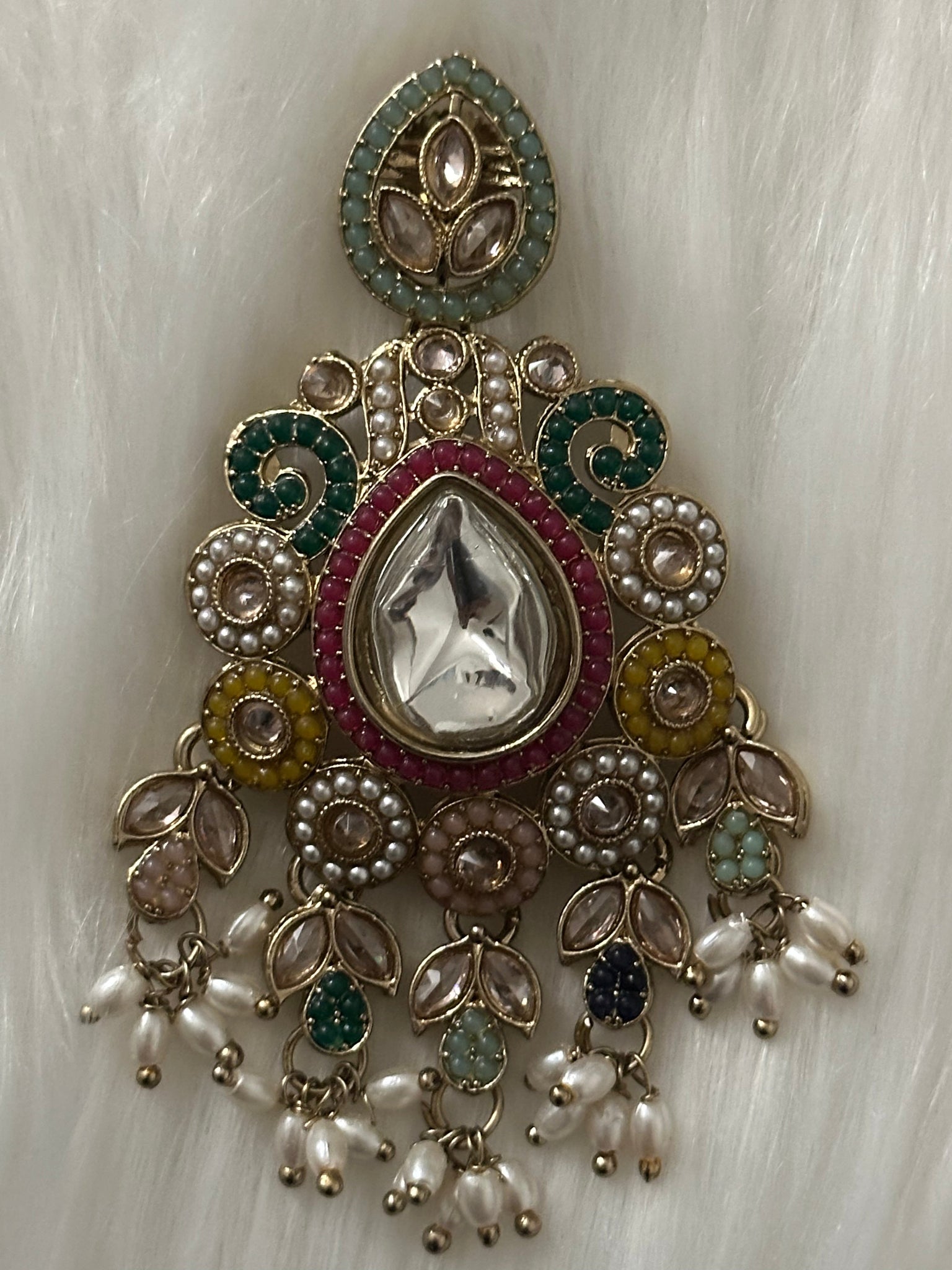 Premium Uncut Kundan Polki Multi-color Necklace Set