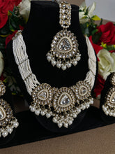 Tyaani-Inspired Uncut Kundan Milky White Pearl Choker Necklace Set with Jhumka & Tikka | Punjabi Bridal Jewelry