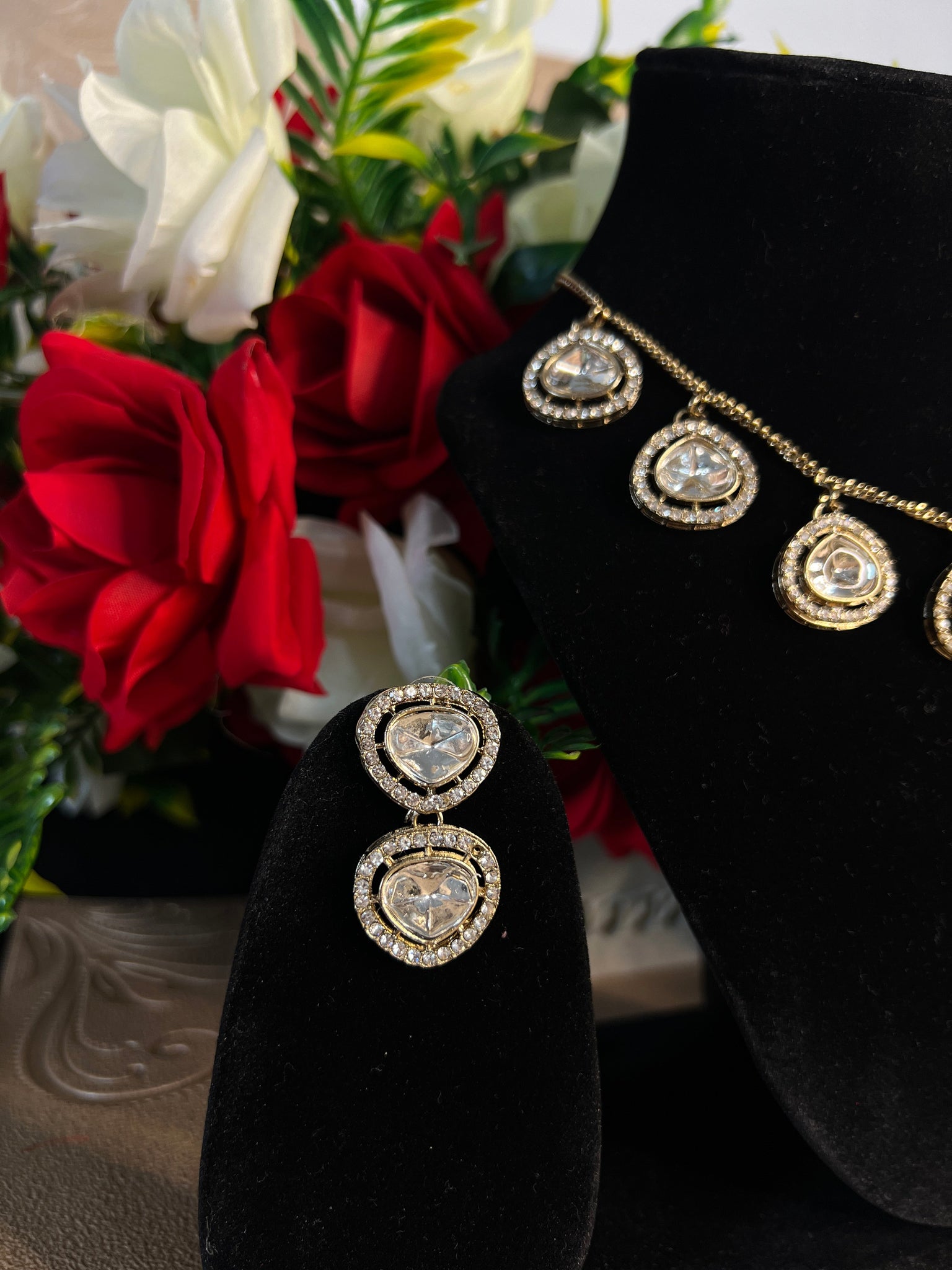 Elegant Polki Crystal Necklace Set
