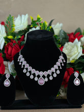 Silver Finish American Diamond Necklace Set with Earrings